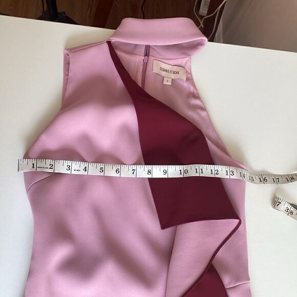 Cushnie Et Ochs Pink and Maroon Ruffle One Shoulder Midi Dress Size 2 - Picture 10 of 15